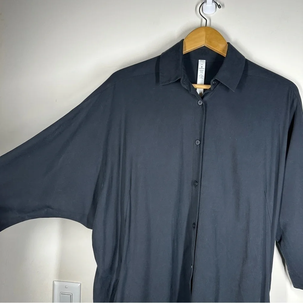 Lululemon Perfectly Poised Belted Shirt Dress Relaxed Fit Black 4